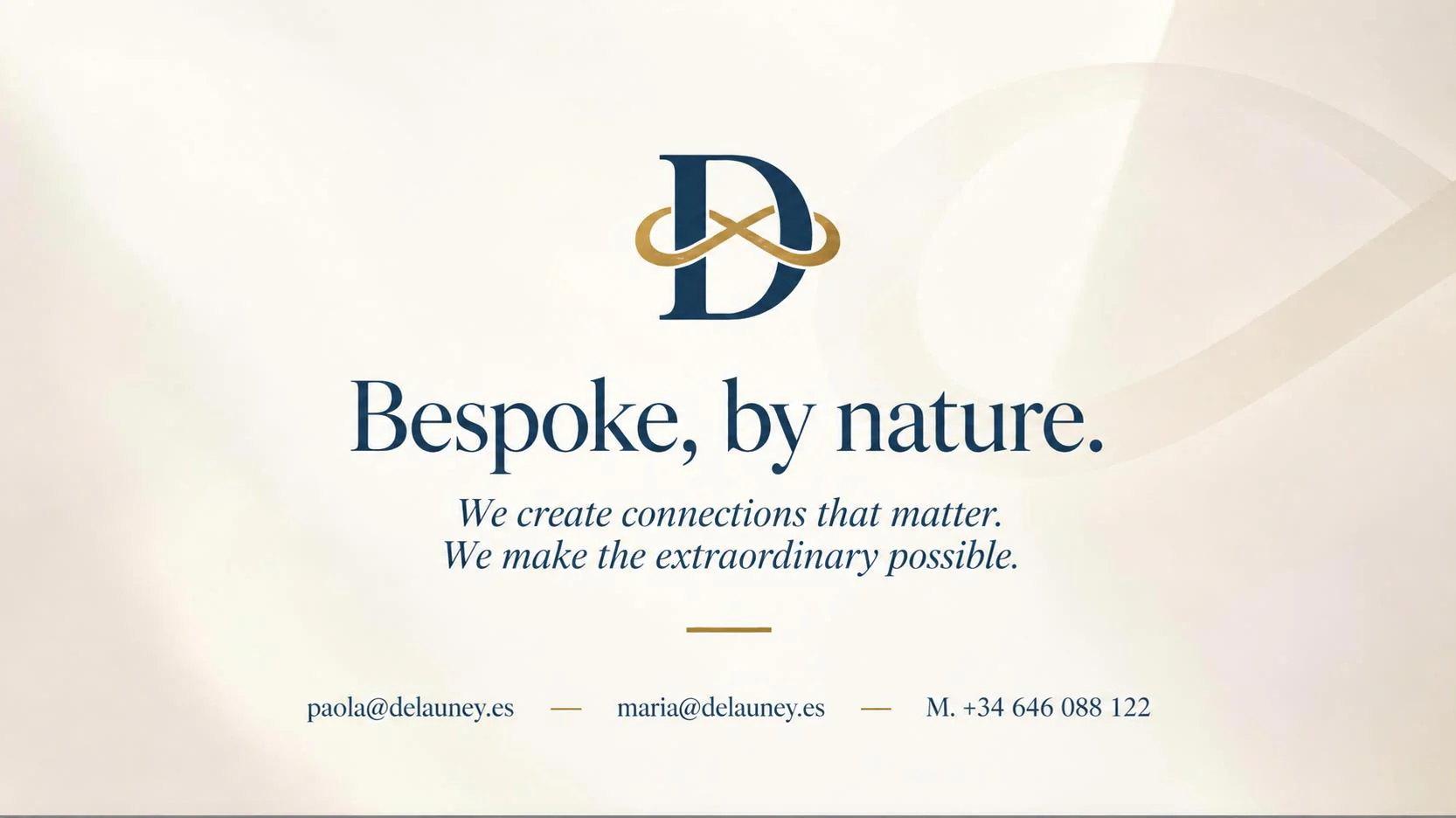 Closing slide: Delauney monogram and contact details.